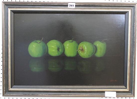 Stuart Smith (Contemporary), oil on board, Five Apples, signed